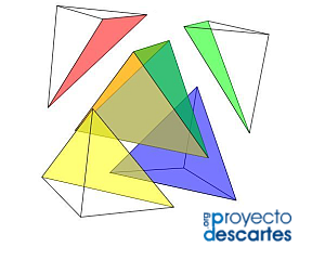 Partición de un cubo en cinco pirámides triangulares