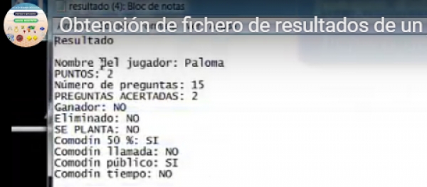 Obtención de fichero de resultados de un juego