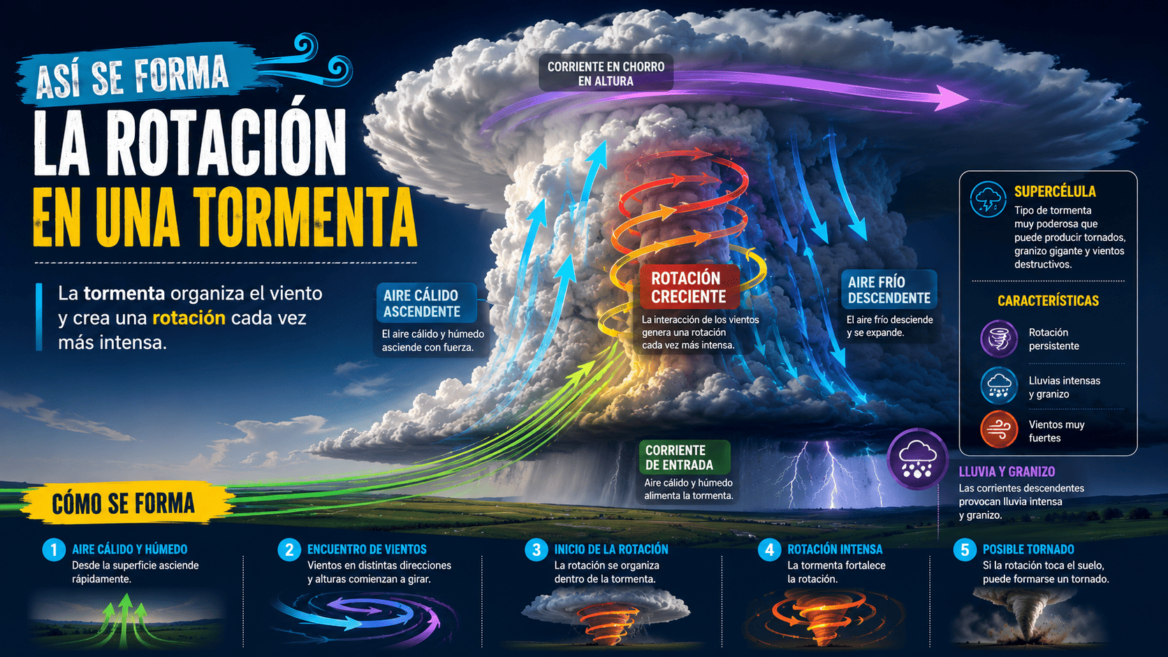 3D render, cross-section of a swirling tornado funnel cloud, showcasing updraft, downdraft, and debris suspended within, against a backdrop of a dramatic stormy sky.