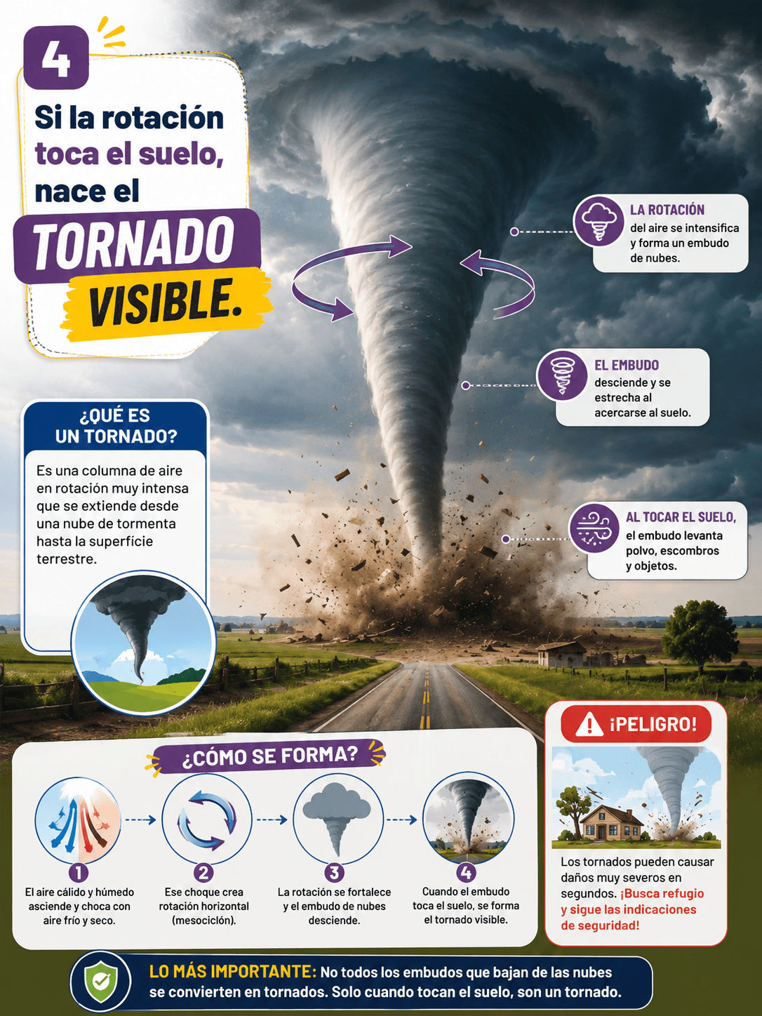 3D render, cross-section of a swirling tornado funnel cloud, showcasing updraft, downdraft, and debris suspended within, against a backdrop of a dramatic stormy sky.