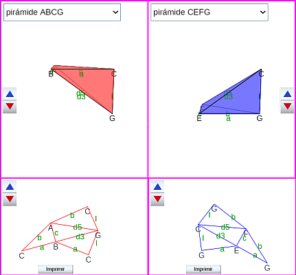 Partición de un prisma triangular oblicuo procedente de un ortoedro en pirámides triangulares. Desarrollos caso 1.