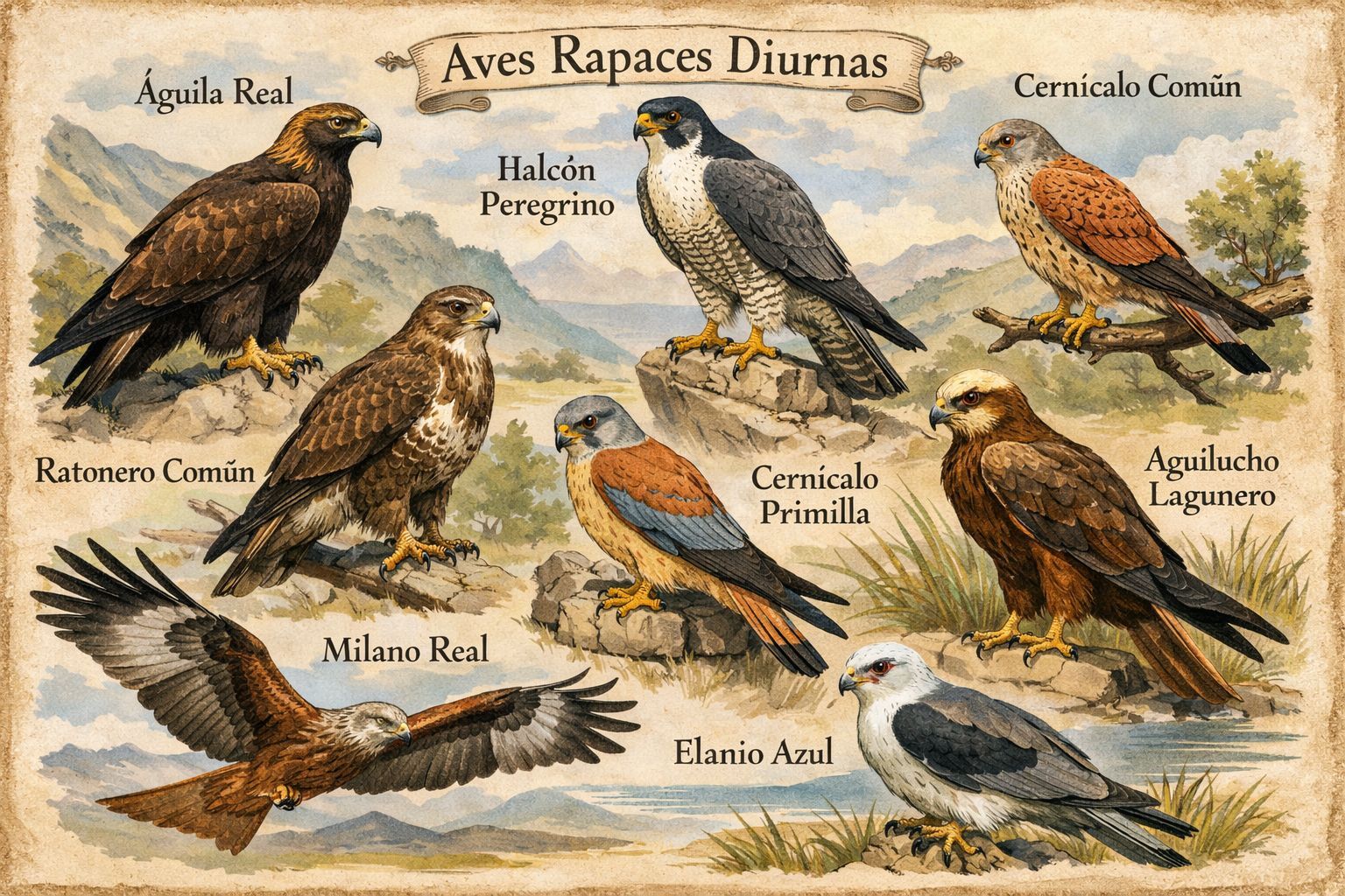 Rapaces diurnas, águilas, halcones, buitres y cóndores