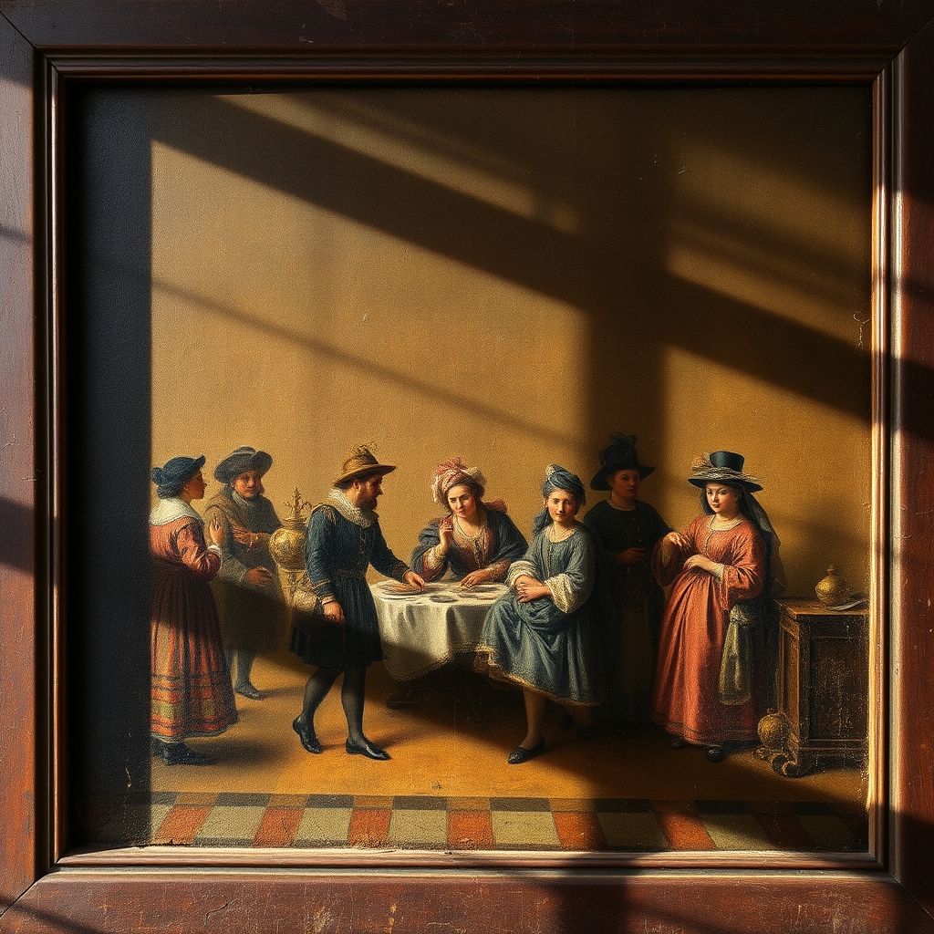 Una pintura antigua al óleo con un craquelado pronunciado causado por el uso de 'barniz negro'.