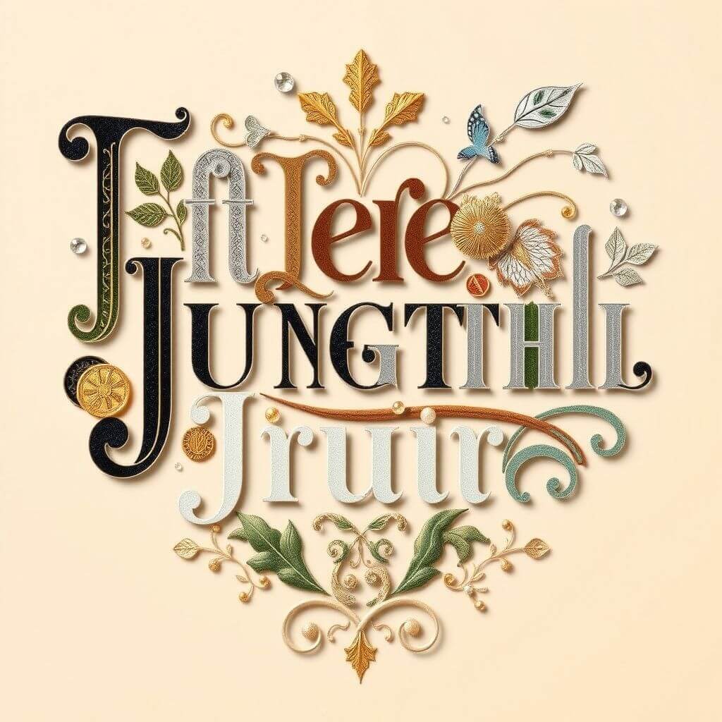 Un collage que muestra varios ejemplos de tipografía Jugendstil, incluidas fuentes diseñadas por Otto Eckmann y Peter Behrens. El collage debe resaltar las líneas fluidas, las formas orgánicas y los adornos que caracterizan el estilo.