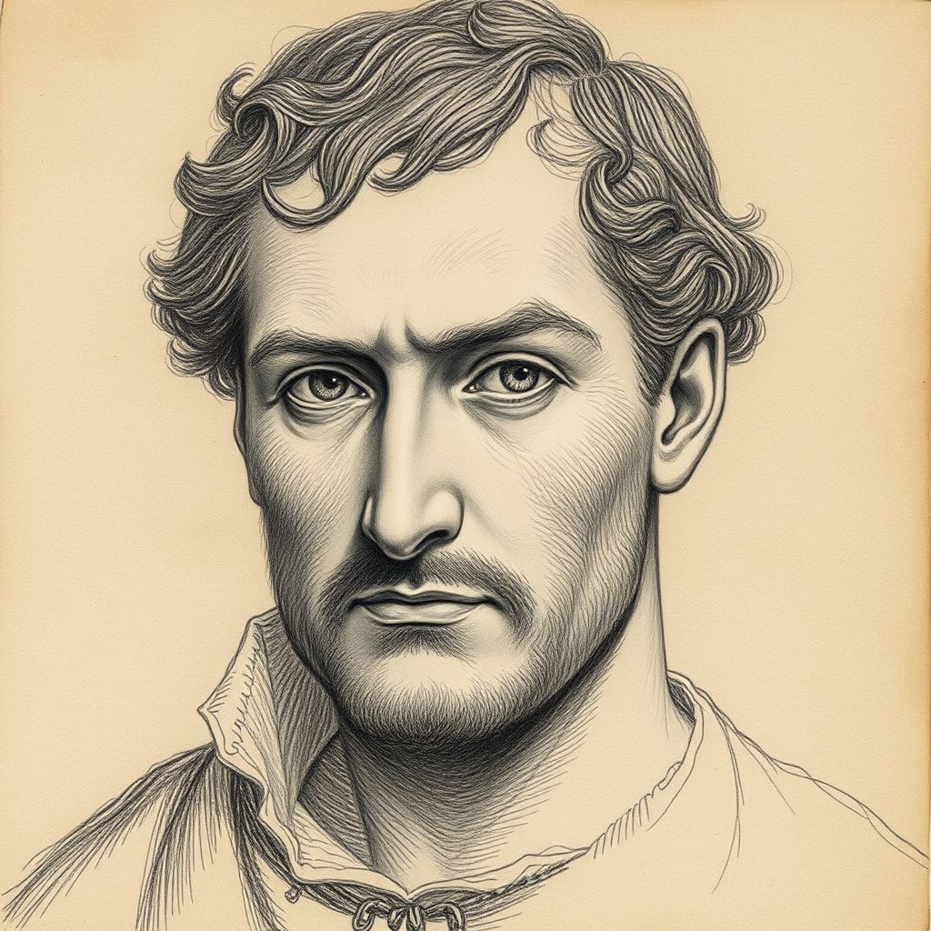 Autorretrato a lápiz de Alberto Durero, mostrando sus característicos rasgos y mirada intensa.