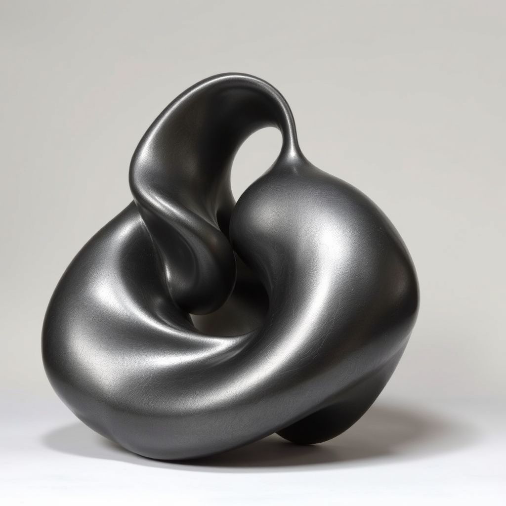 Una escultura de grafito de Agnese Udinotti que representa una forma figurativa o abstracta con una superficie pulida.