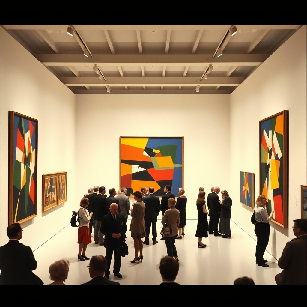 Una fotografía de la exposición de La Section d'Or en 1912, mostrando obras de Albert Gleizes, Jean Metzinger, Fernand Léger y otros artistas cubistas.