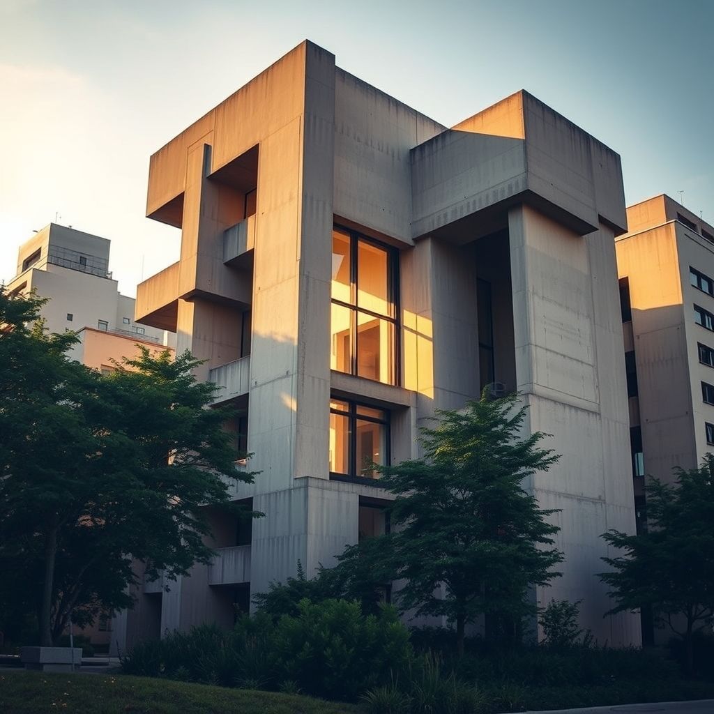 Un edificio diseñado por Le Corbusier que muestra elementos cubistas como formas geométricas, fragmentación del espacio y perspectiva múltiple.
