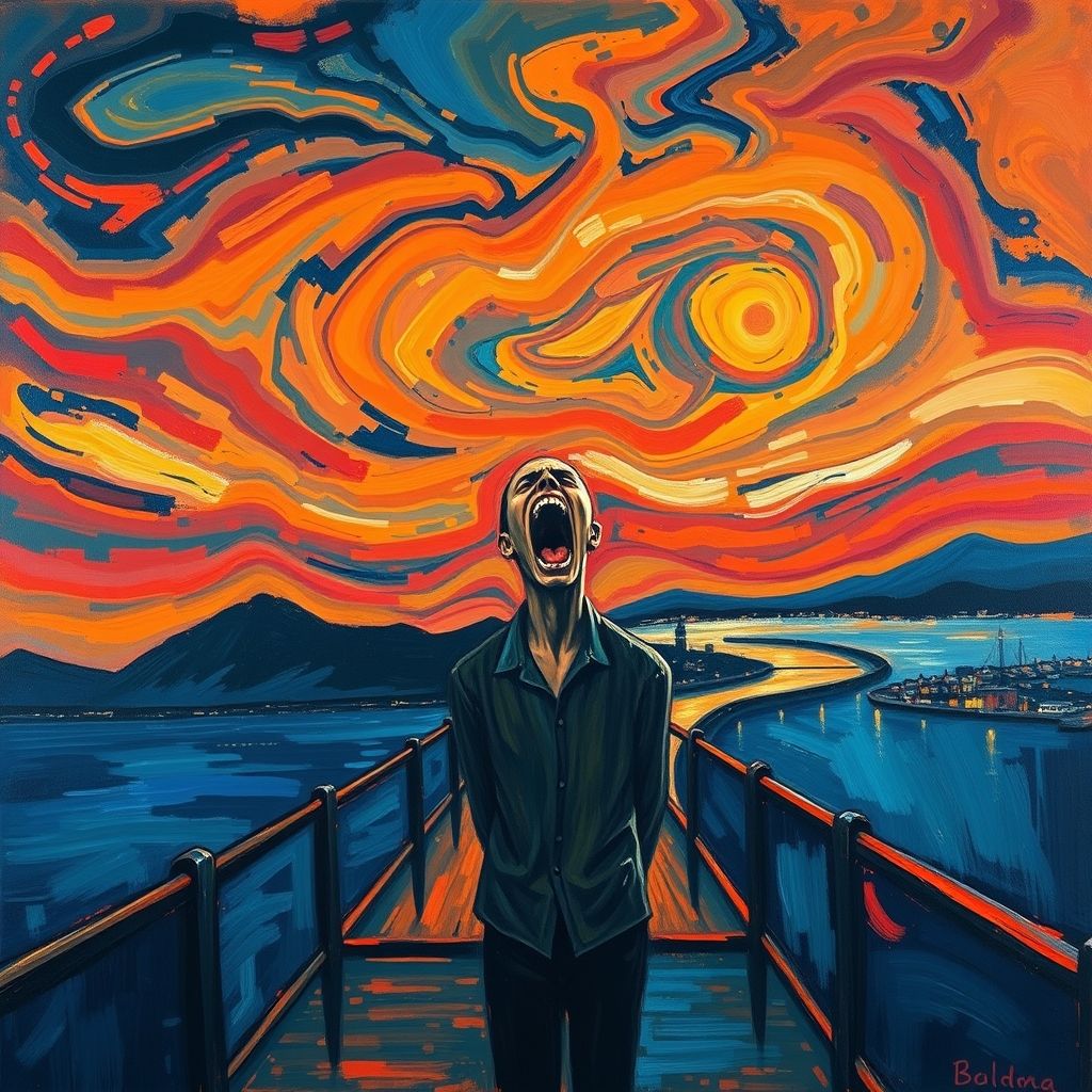 Una reproducción pictórica de la pintura El Grito por Edvard Munch.