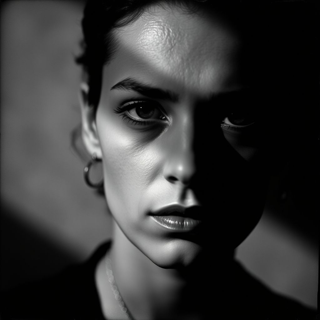 Fotografía de Alfred Stieglitz, retrato en blanco y negro, con una expresión seria.