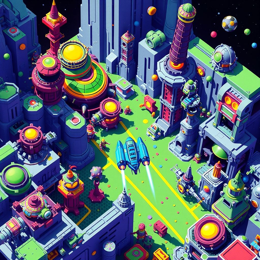 Captura de pantalla del videojuego Zaxxon, mostrando su uso temprano de la perspectiva isométrica para simular profundidad en un juego arcade.