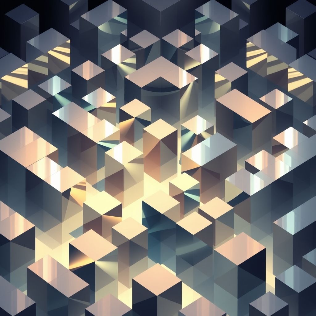 Una representación esquemática del laberinto de espejos isométrico diseñado por Ernst Mach, mostrando la disposición de los espejos y las ilusiones ópticas creadas.