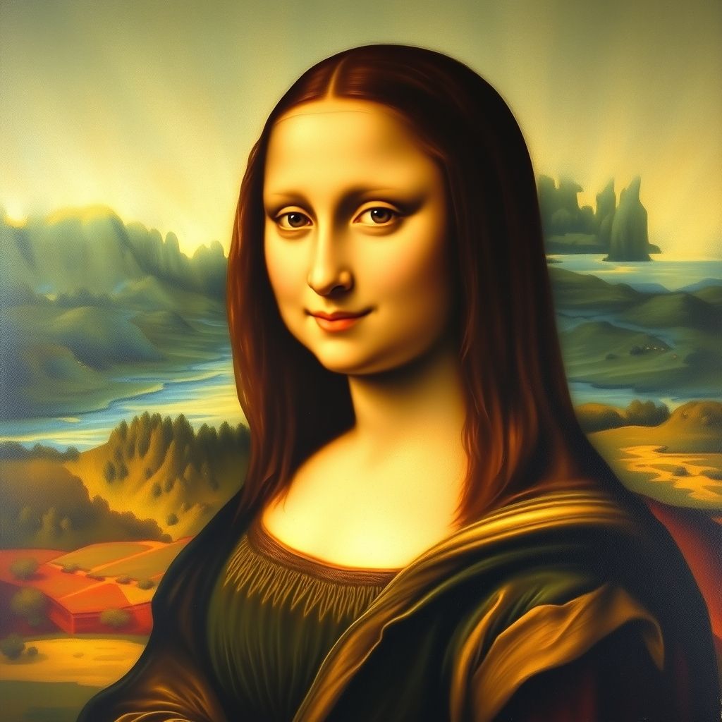 Una pintura de la Mona Lisa de Leonardo da Vinci, mostrando su enigmática sonrisa.