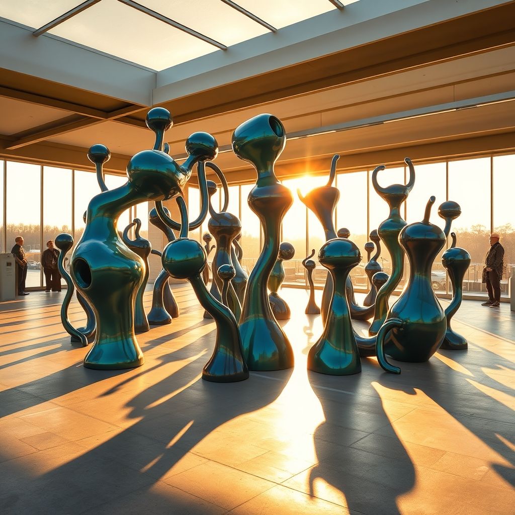 Múltiples esculturas con formas extrañas unidas, formando una creación aún más extraña.