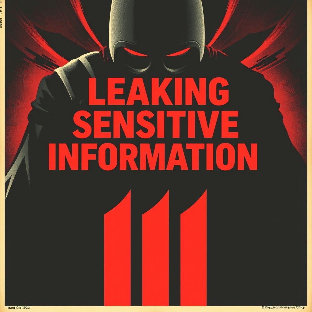 Un cartel de seguridad de la Oficina de Información de Guerra de la Segunda Guerra Mundial con un mensaje contundente y un estilo audaz que advierte contra la divulgación de información sensible.