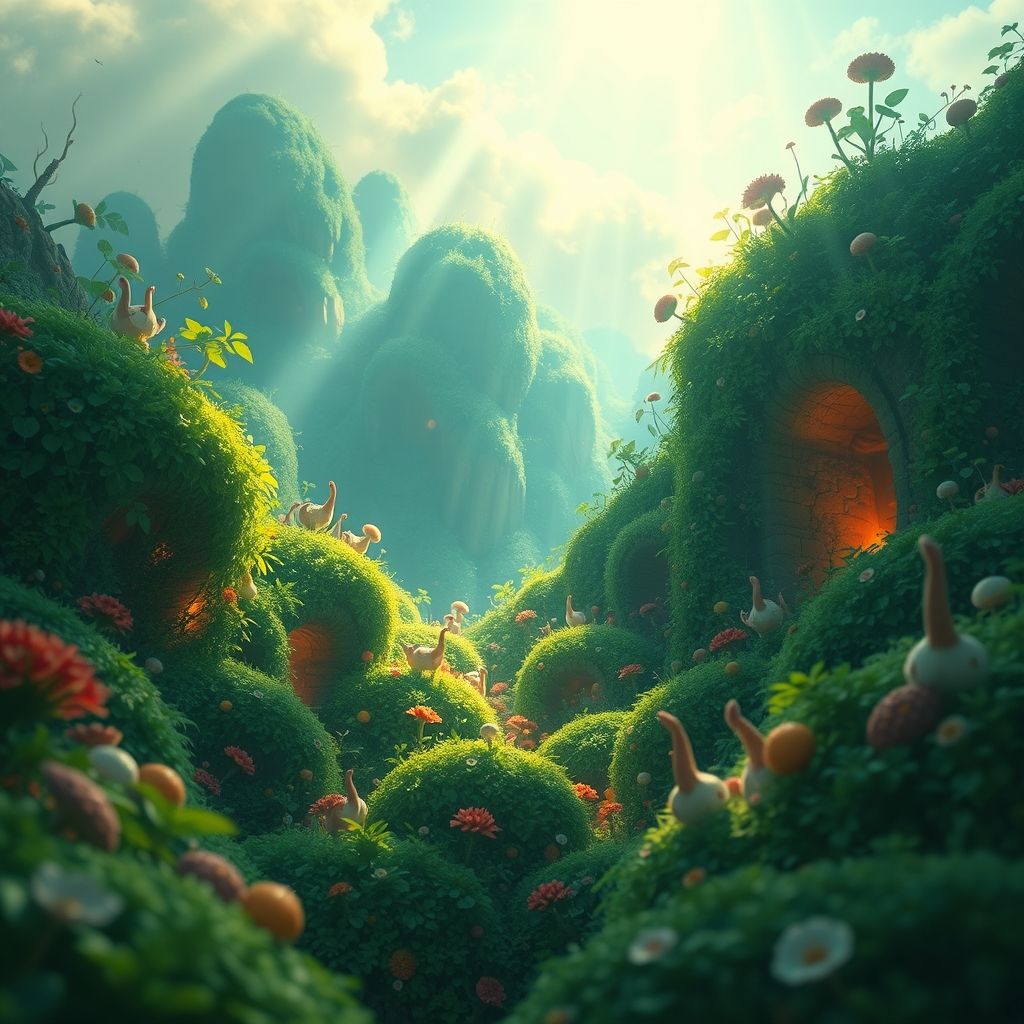 Una escena fija de la animación de Chiho Aoshima 'Rebirth of the World', mostrando su estilo visual y elementos narrativos.