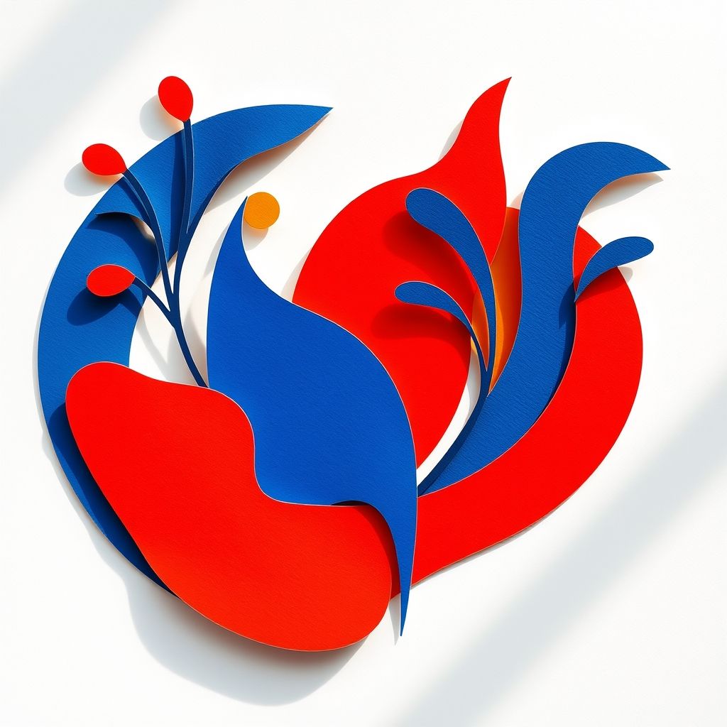 Un recorte de papel de Henri Matisse, mostrando formas abstractas y colores vibrantes, tal vez de la serie 