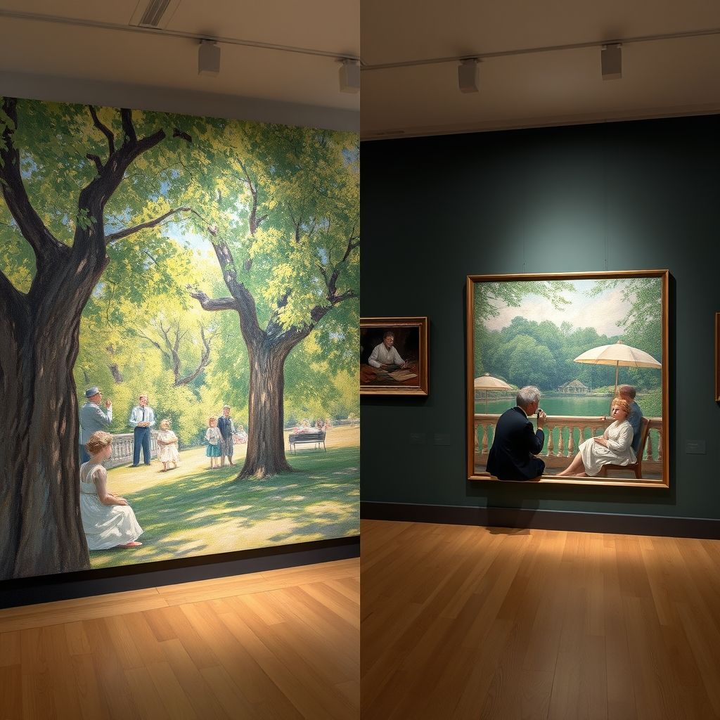 Una comparación de las pinturas de Renoir antes y después de su 'crisis impresionista', mostrando el cambio de pinceladas sueltas a un estilo más estructurado y clásico.