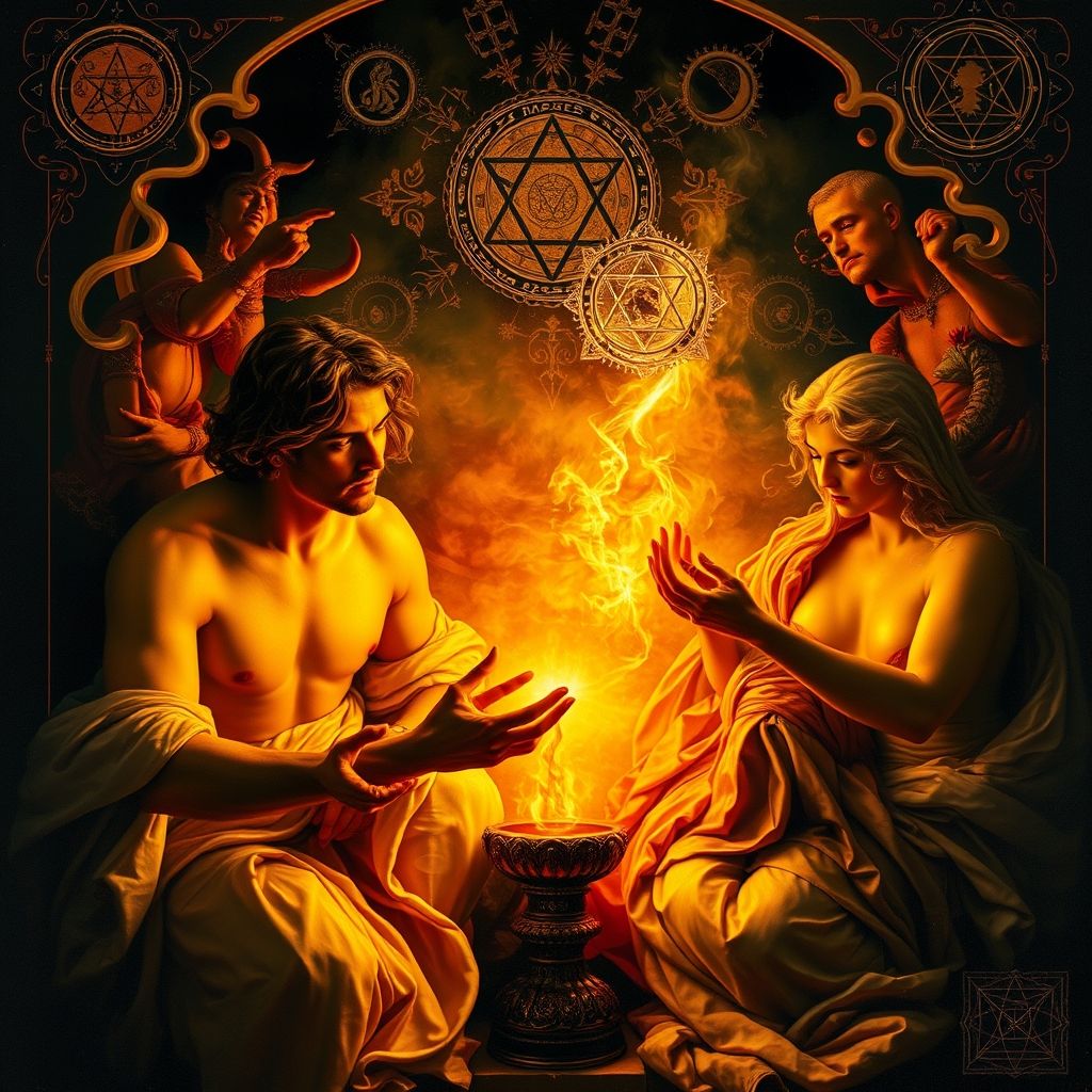 Una pintura de Rubens con superposiciones sutiles de símbolos alquímicos, mostrando posibles conexiones entre su trabajo y las prácticas esotéricas.