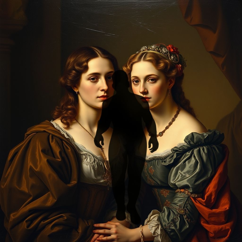 Una imagen del 'Autorretrato con Isabel Brant' de Rubens, con una superposición fantasmal de un símbolo de robo o una silueta de ladrón, simbolizando su historia de robo y recuperación.