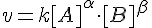 uve igual a ka multiplicado por A elevado a alfa y multiplicado por B elevado a beta.